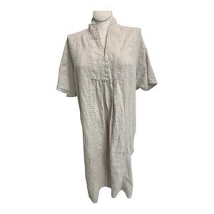 TUCKERNUCK 100% LINEN OATMEAL MIDI DRESS T24348T RELAXED CAFTAN SHIFT COASTAL